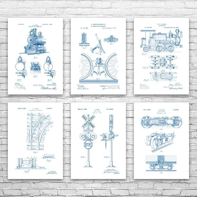 Train Railroad Posters Set of 6 (8x10), Train Decor, Mechanic Gift, Train Blueprint, Mechanical W... | Amazon (US)