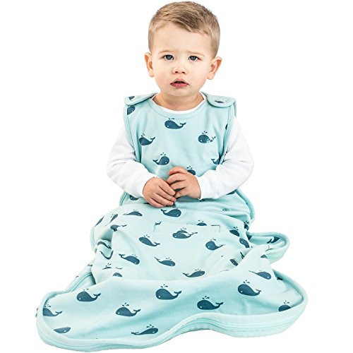 Woolino Ultimate Sleep Sack - 4 Season - Merino Wool and Organic Cotton Two-Way Zipper Adjustable Sleeping Bag - Universal Size Sleep Sack for Baby (2-24 Months) - Whales | Amazon (US)