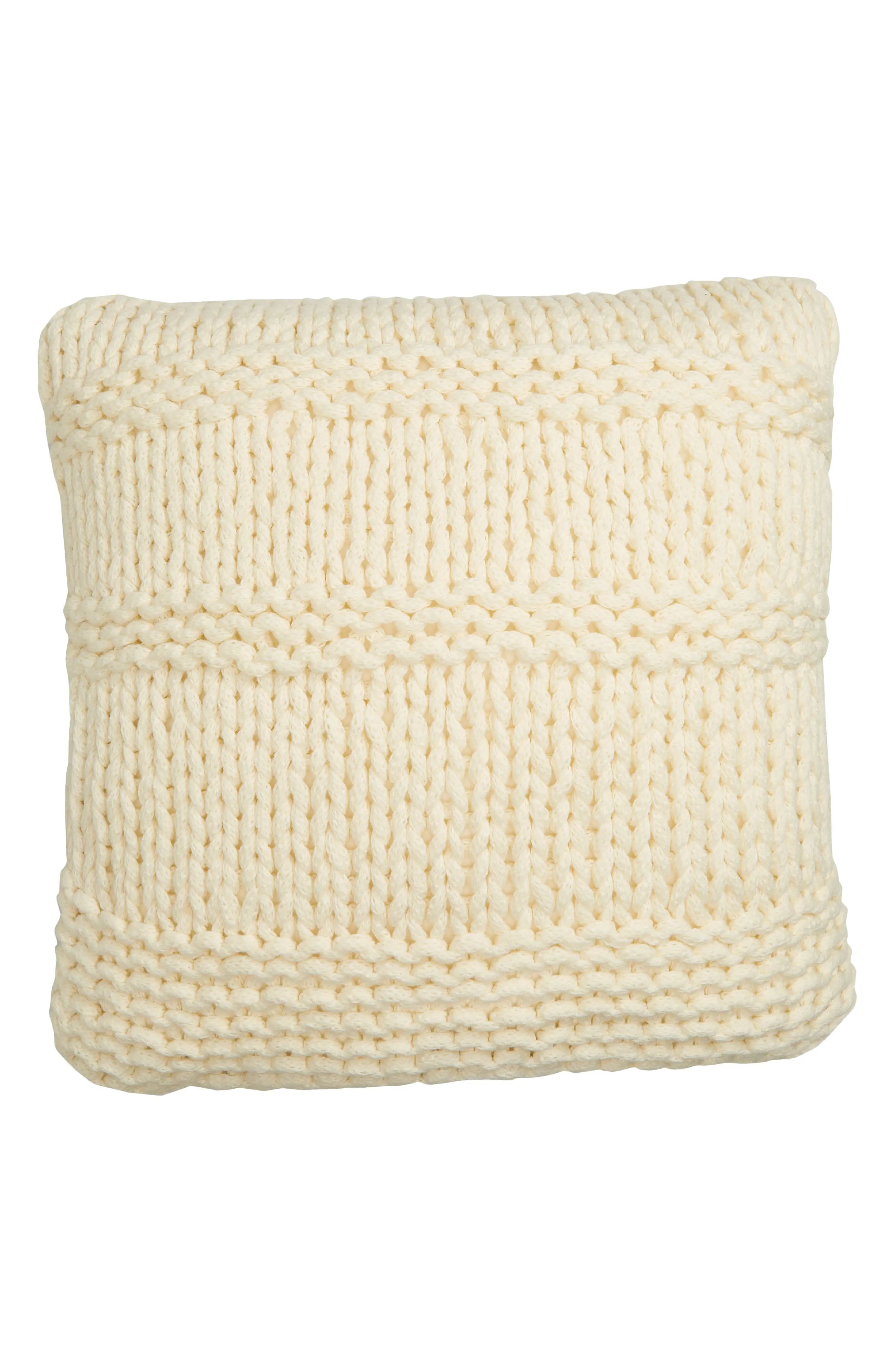 Nordstrom Mixed Stitch Knit Rope Accent Pillow in Ivory at Nordstrom | Nordstrom