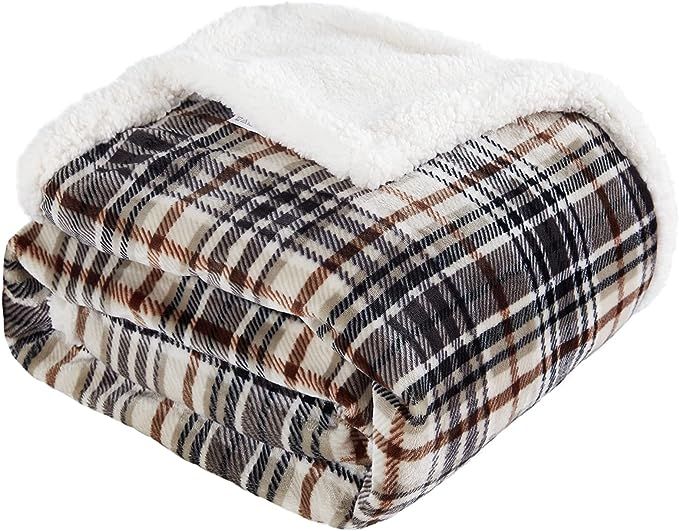 Touchat Sherpa Plaid Throw Blanket, Fuzzy Fluffy Cozy Soft Blanket, Fleece Flannel Plush Twin Siz... | Amazon (US)