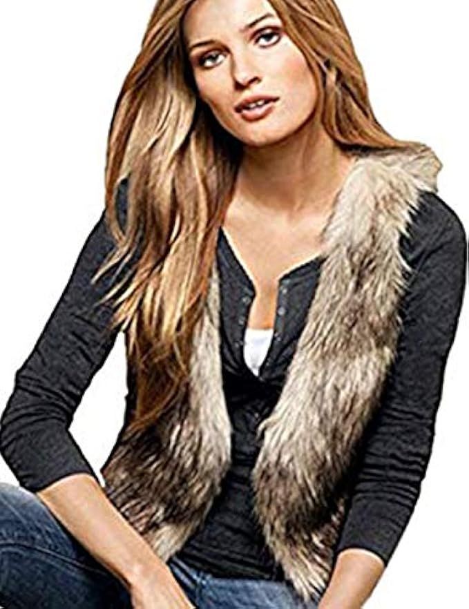 Tanming Women's Sleeveless Open Front Fluffy Short Faux Fur Vests Waistcoats | Amazon (US)