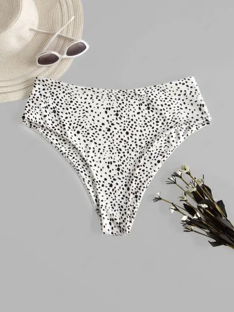 Flash sale  left   ZAFUL Plus Size Dalmatian Ribbed High Cut Bikini Bottom - White Xl  $15.99RRP... | ZAFUL (Global)