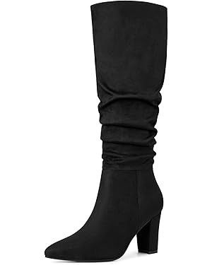 Allegra K Women's Slouchy Pointed Toe Chunky Heel Knee High Boots | Amazon (US)