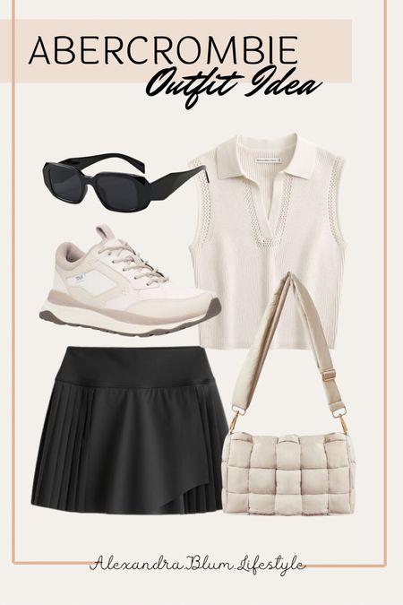 This is a cute summer outfit perfect for travel outfit and playing summer sports! Black active pleated skirt, beige collared crop tank top, beige crossbody purse, neutral sneakers, and black sunglasses! 

#LTKshoecrush #LTKitbag #LTKfindsunder100