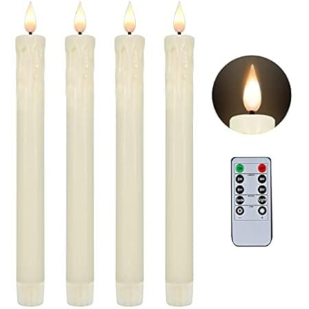 GenSwin Flameless Ivory Taper Candles Flickering with 10-Key Remote, Battery Operated Led Warm 3D Wi | Amazon (US)