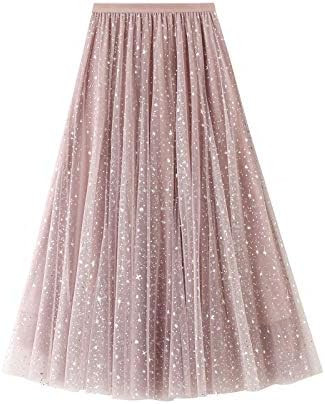 Women Tutu Tulle Skirt Elastic High Waist Layered Skirt Floral Print Mesh A-Line Midi Skirt | Amazon (US)