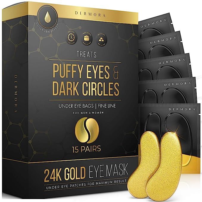 24K Gold Eye Mask– 15 Pairs - Puffy Eyes and Dark Circles Treatments – Look Less Tired and Re... | Amazon (US)