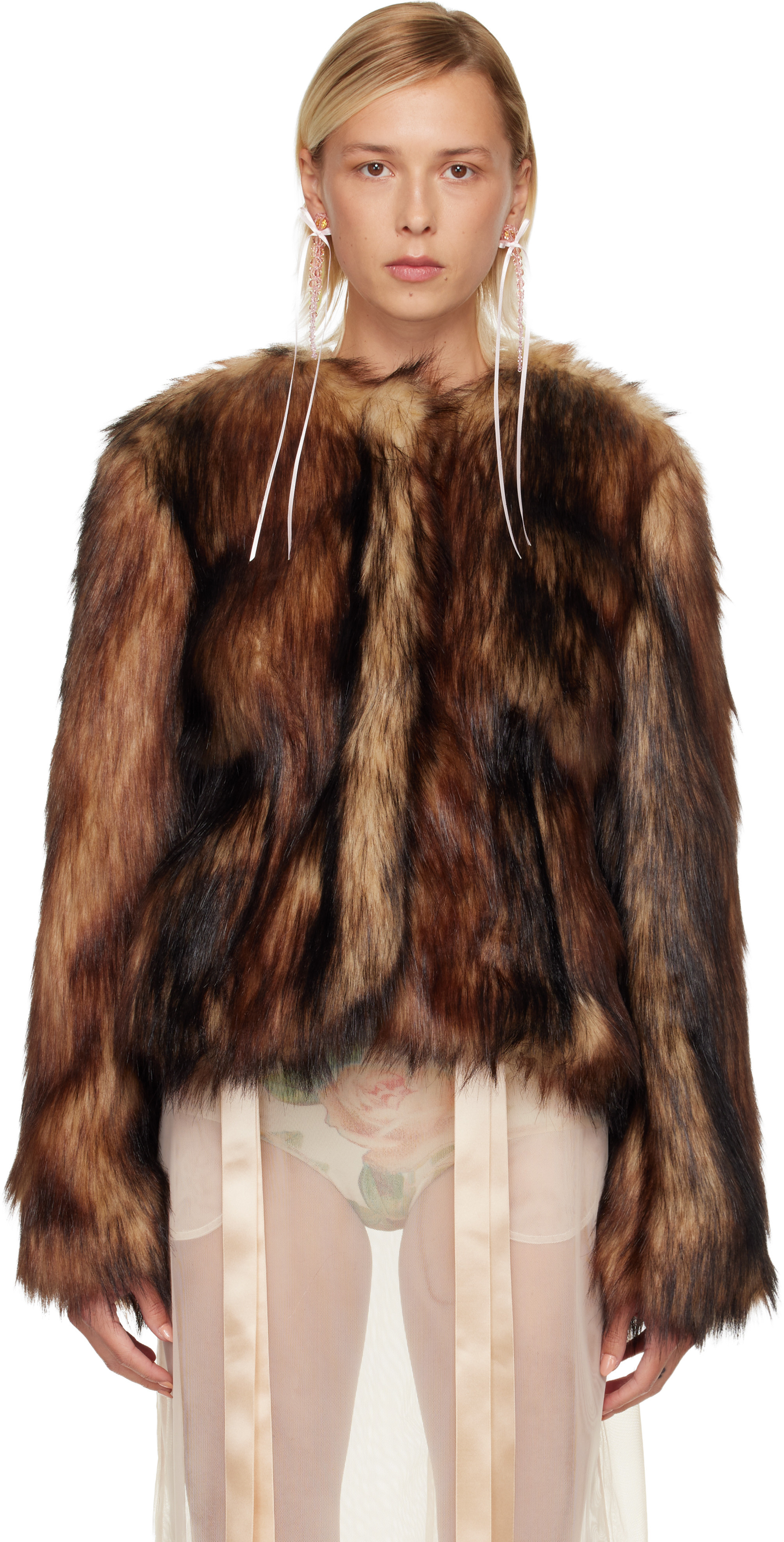 Simone Rocha Brown Sculpted Faux Fur Fray Jacket | SSENSE