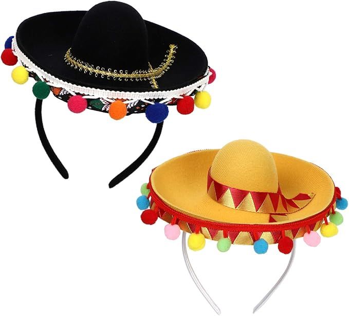 Fuyage Cinco De Mayo Sombrero Headband, Fiesta Sombrero Party Hats with Ball Fringe Decoration, C... | Amazon (US)