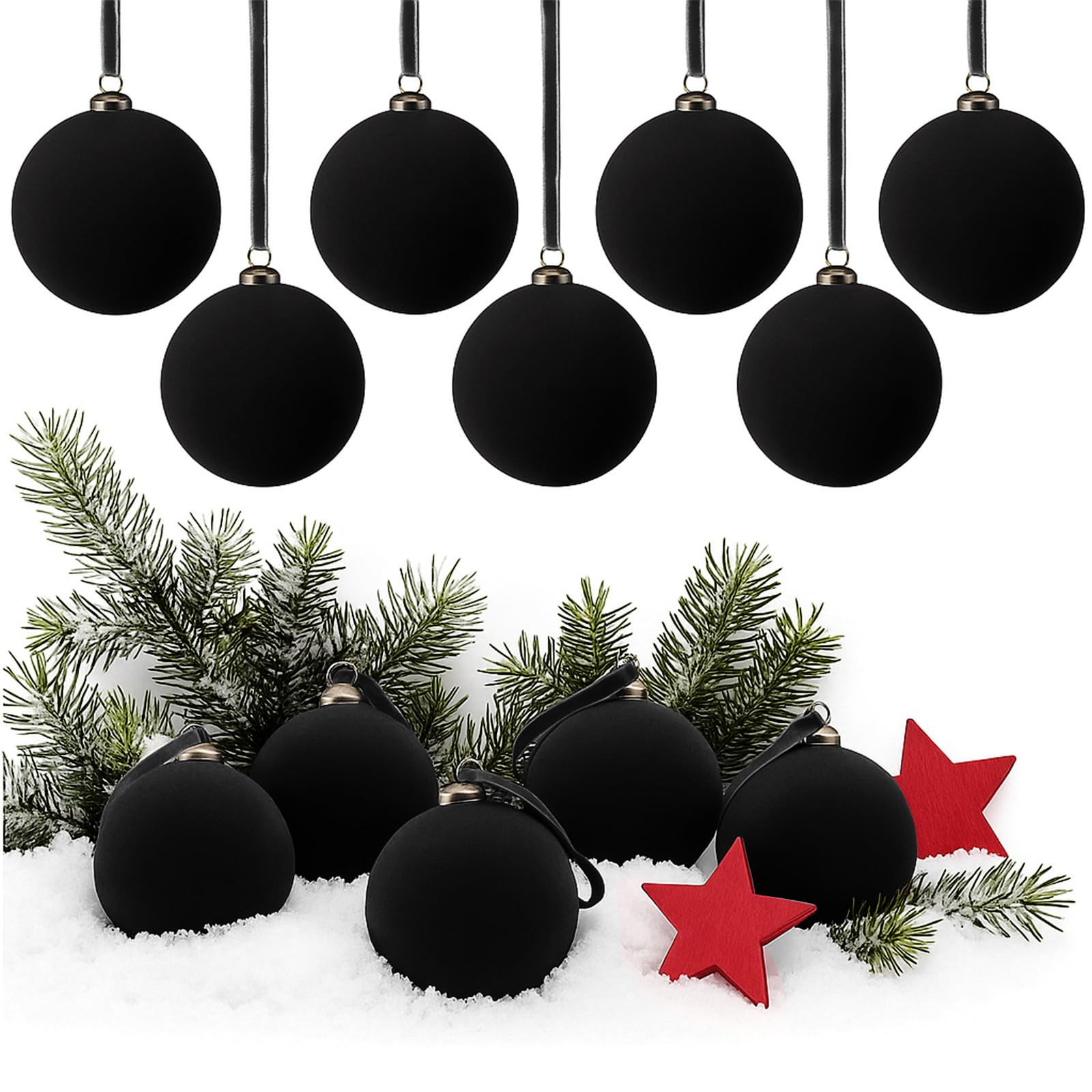 32 Pcs Black Velvet Christmas Balls Bulk - 3.15 Inch Flocked Christmas Tree Ball Ornaments Xmas S... | Amazon (US)