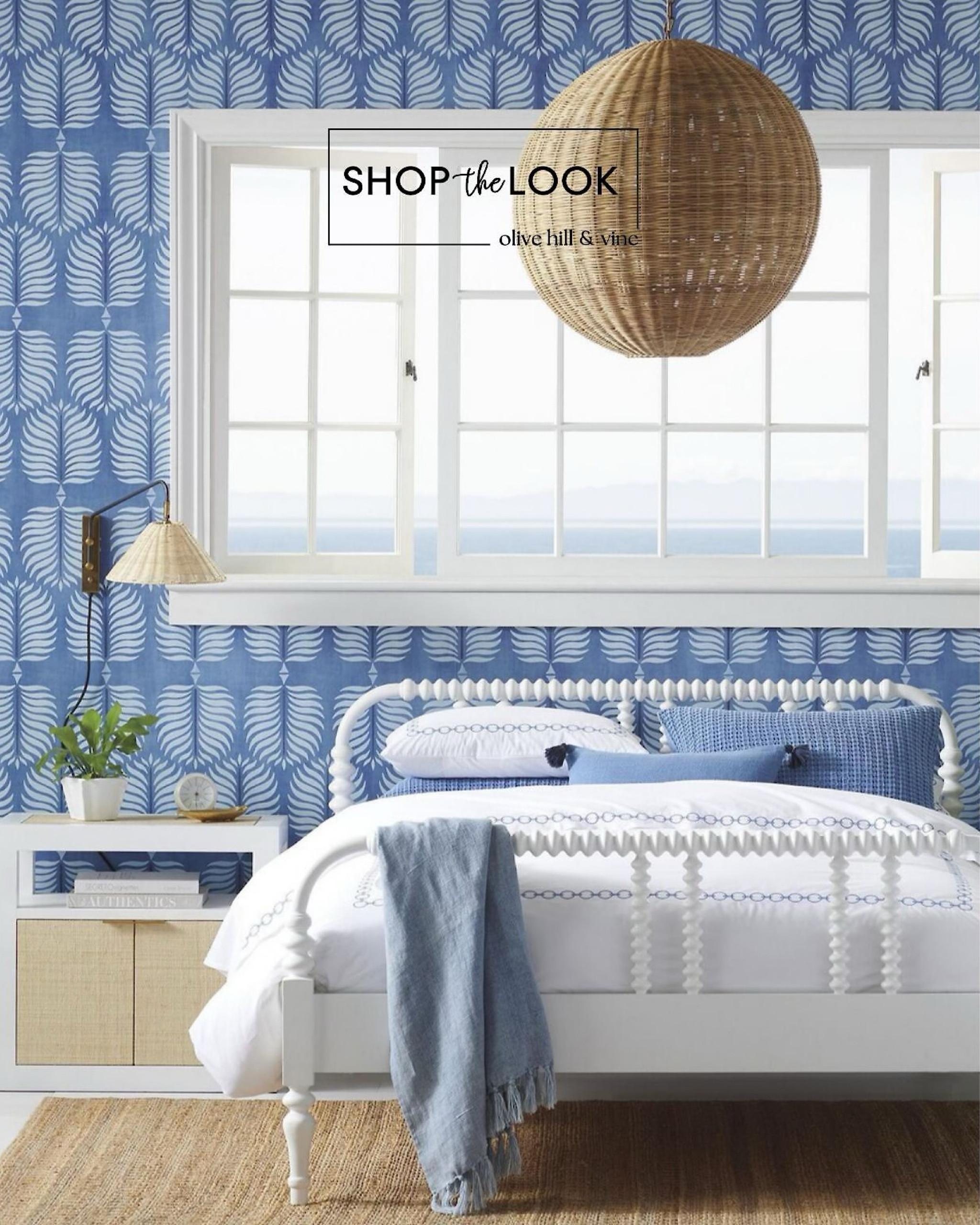 Let your bedroom be the ultimate chill zone! Dive into a sea of tranquility with a blue-and-white scheme that's basically an oceanic hug. Add in those rattan lights for that warm, cozy glow, and that leaf-patterned wallpaper? It's like bringing the vacation vibes straight to bed!

#LTKhome #LTKfamily #LTKstyletip
