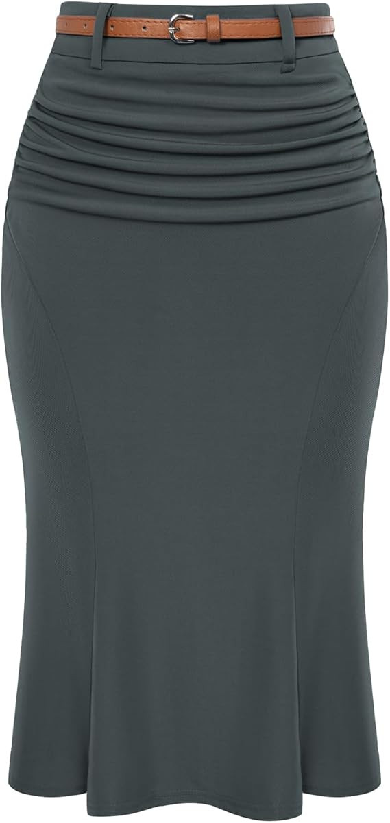 Belle Poque Women's Bodycon Pencil Skirt with Belt Knee Length 1950s Vintage Work Business Skirts | Amazon (US)