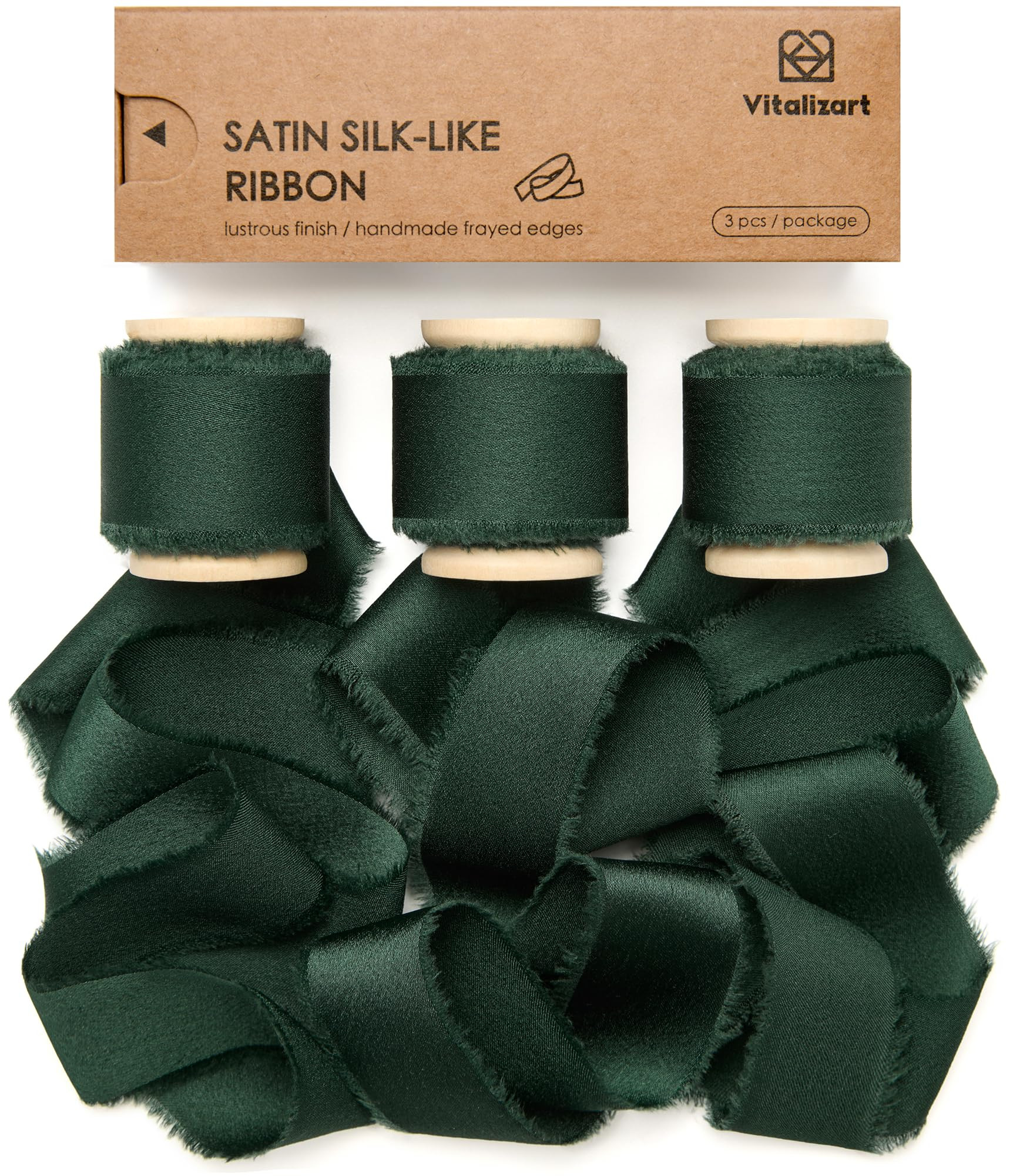 Vitalizart Silk Satin Ribbon 1 Inch x 15 Yard Wooden Spool Dark Green Handmade Frayed Ribbon for ... | Amazon (CA)