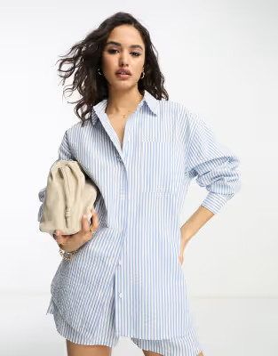 ASOS DESIGN oversized shirt in blue seersucker stripe co-ord | ASOS (Global)