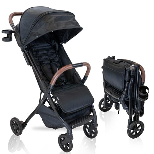 Strolee Lightweight Baby & Toddler Stroller, Ultra Compact, Airplane-Friendly Travel Stroller, One-Handed Fold, Near Flat Recline, X-L Canopy & Parent Cup Holder -LinQ (Midnight Black) | Amazon (US)