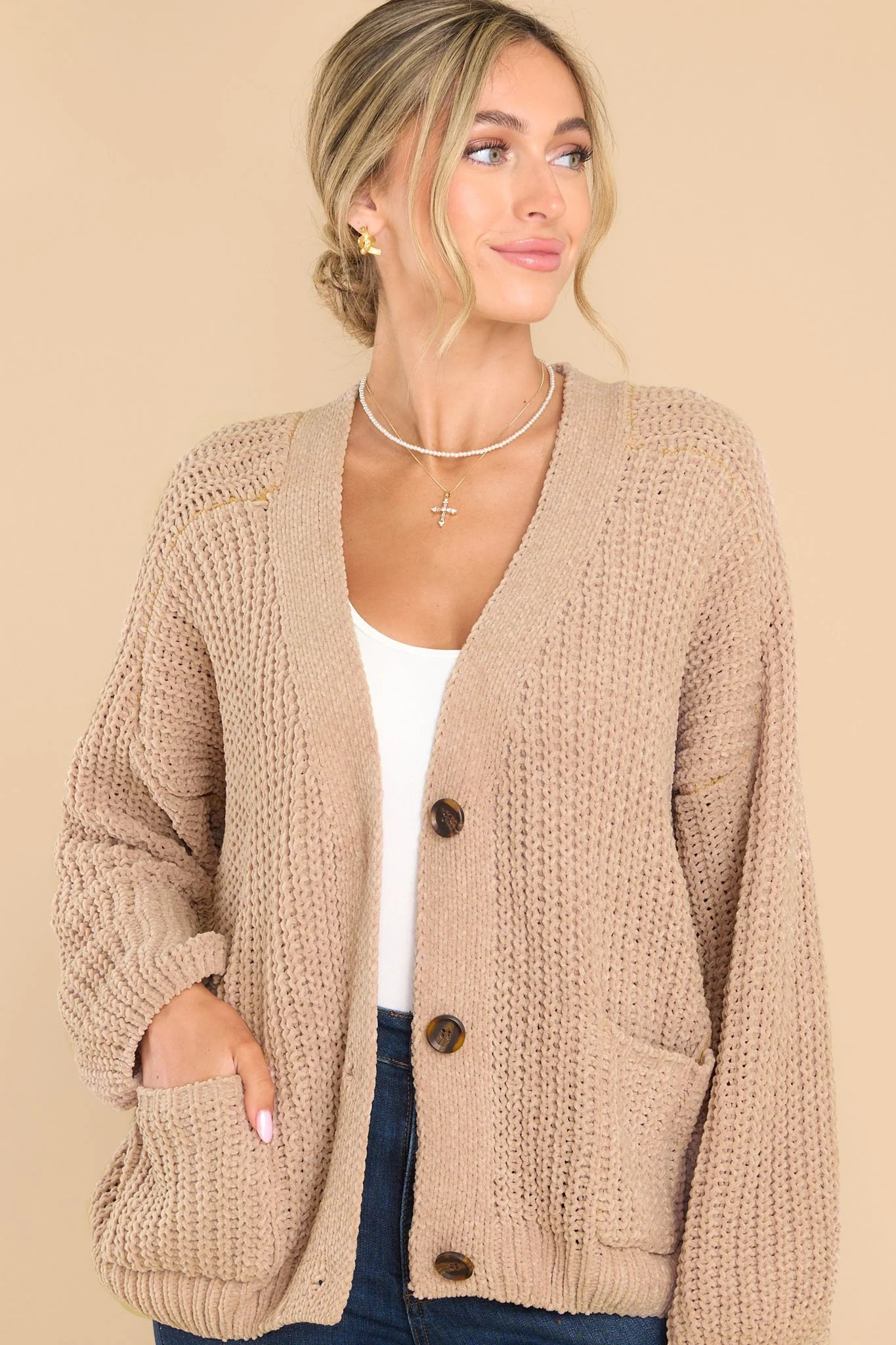 Cozying Up Taupe Cardigan | Red Dress 