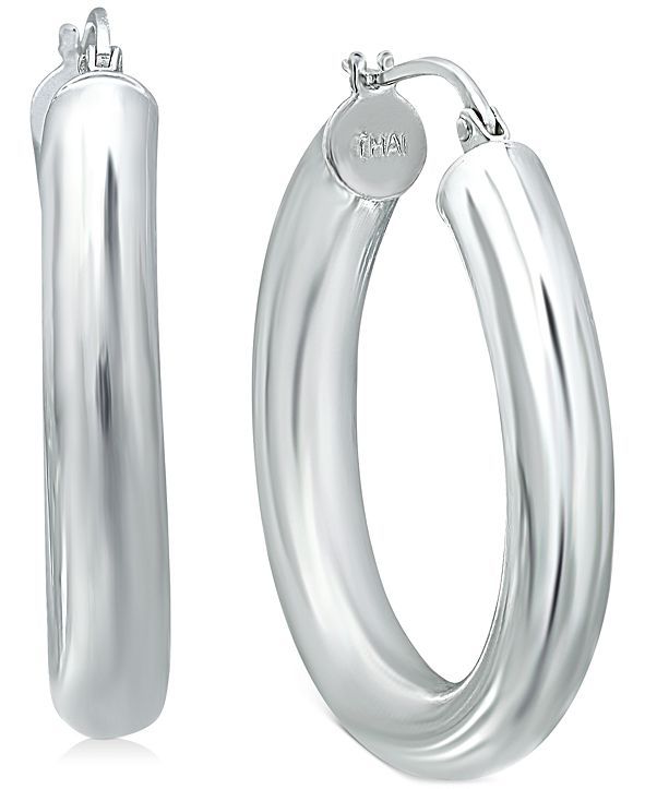 Medium Tube Hoop Earrings in Sterling Silver, 1.1", Created for Macy's | Macys (US)