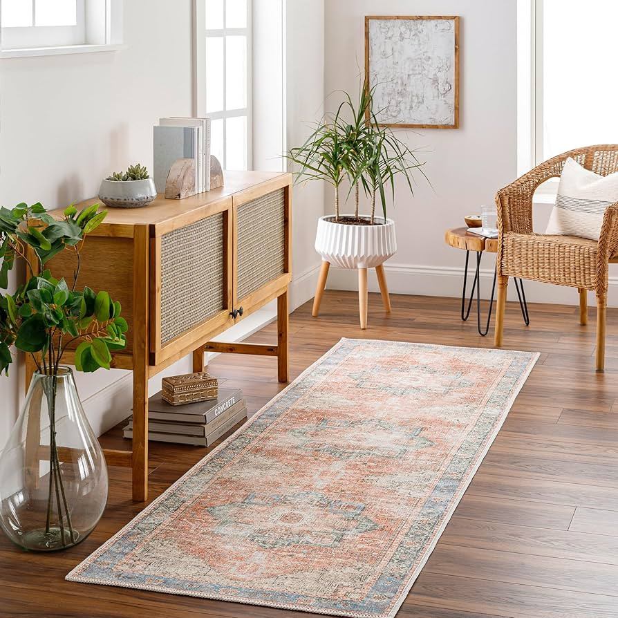 Livabliss Suri Vintage Washable Runner Area Rug 2'7" x 7'10",Rust/Blue | Amazon (US)