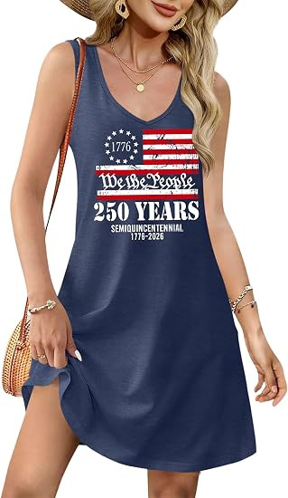 NEWWEN American Flag Dress Women 4th of July Sleeveless Tank Dress 250 Anniversary USA Patriotic ... | Amazon (US)