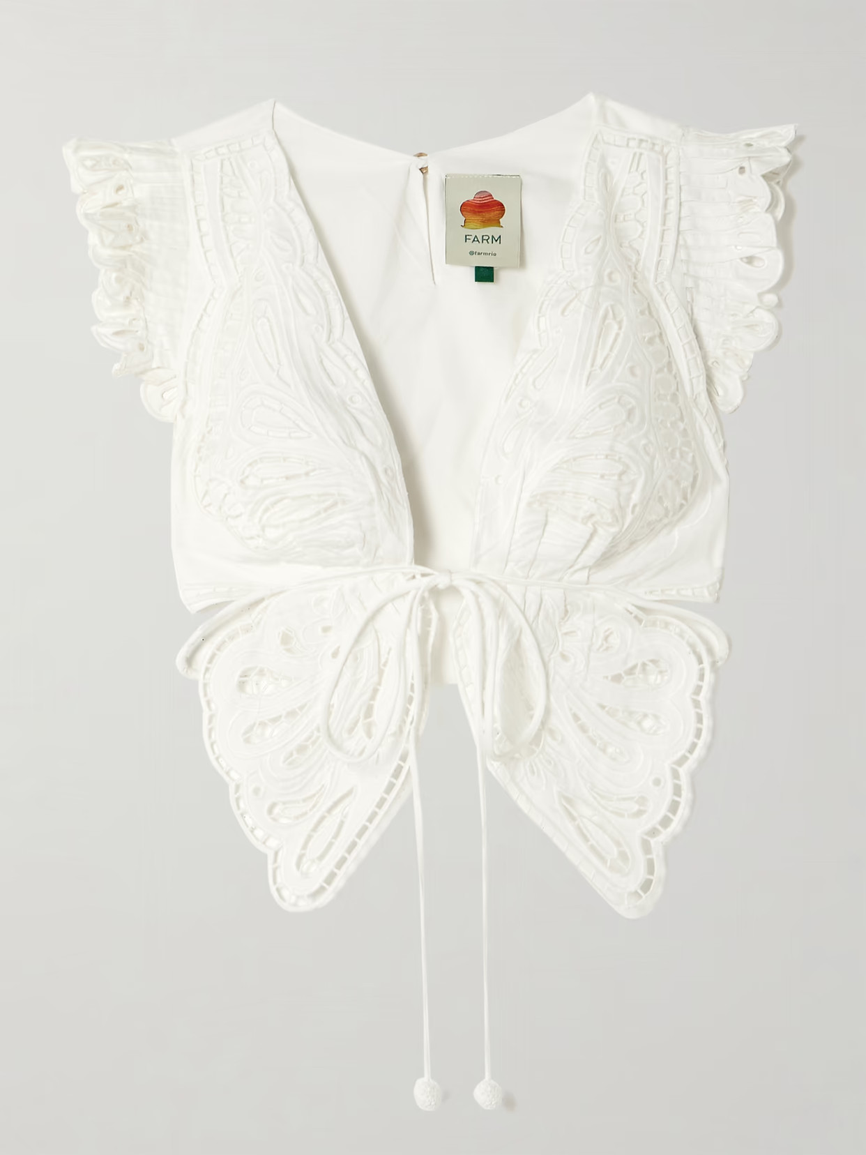 Farm Rio - Butterfly Broderie Anglaise Cotton Blouse - Off-white | NET-A-PORTER (US)