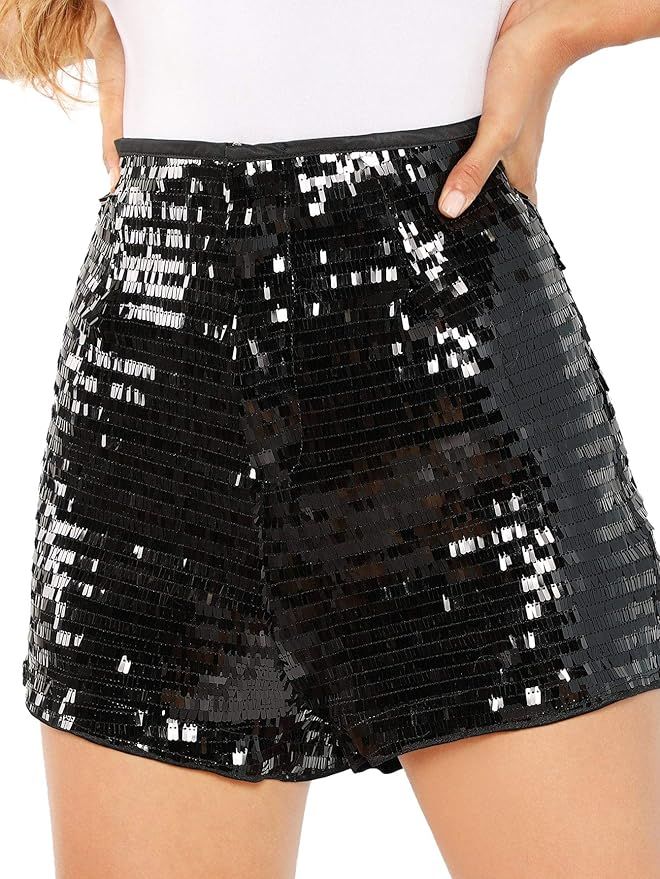 Verdusa Women's High Waist Sequin Zip Up Glitter Clubwear Shorts | Amazon (US)
