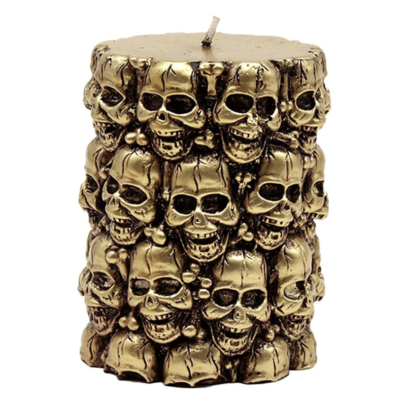 Gold Bleeding Skulls Halloween Pillar Candle, 3x4 | At Home