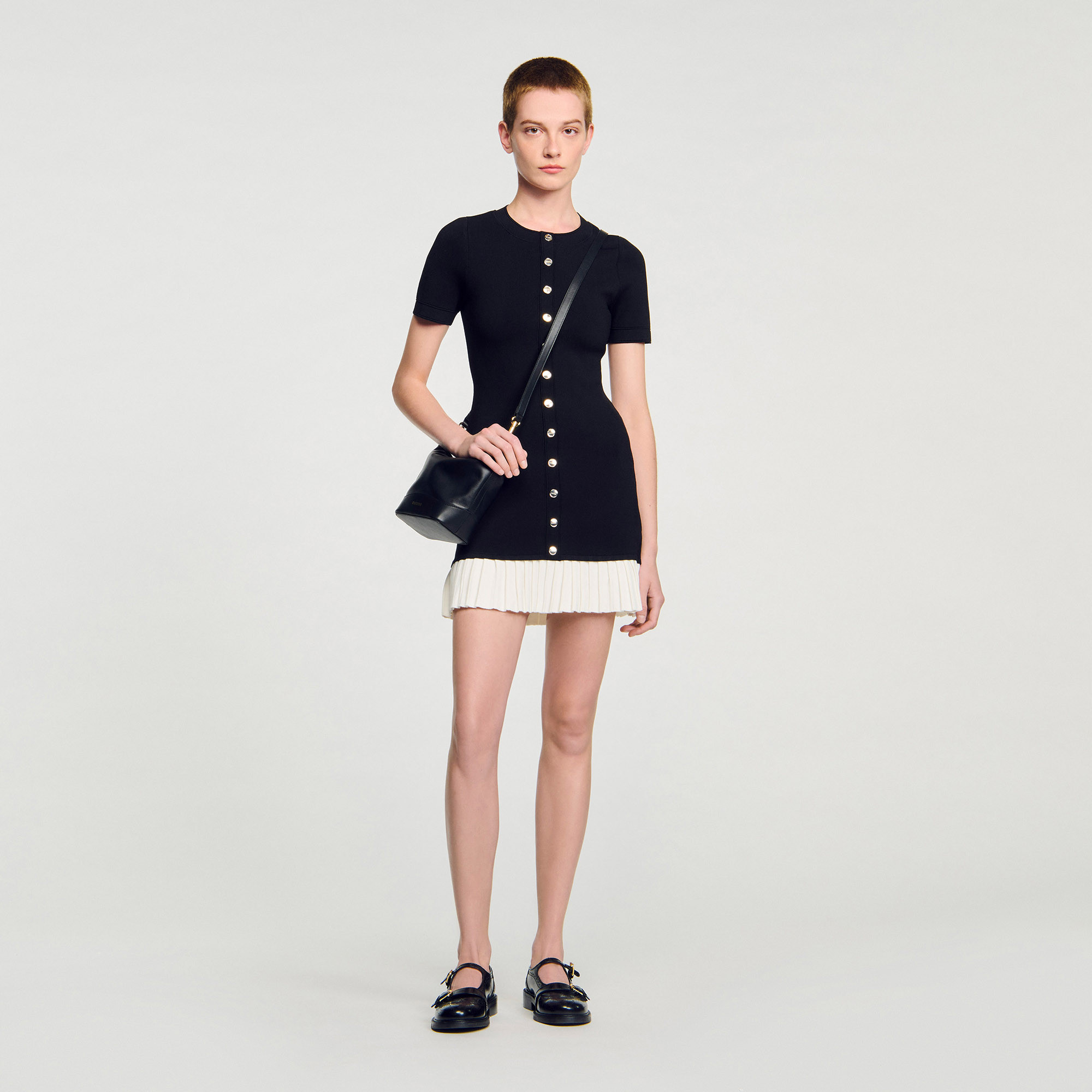 Mini knit dress with ruffle | Sandro US | Sandro-Paris US
