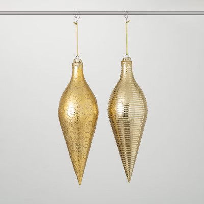 16"H Sullivans Christmas Gold Patterned Drop Ornaments Set of 2  Gold | Target