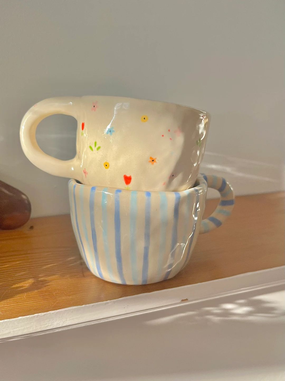 Handmade Ceramic mug blue stripes , Cute Coffee Mug, cottage core | Etsy (CAD)
