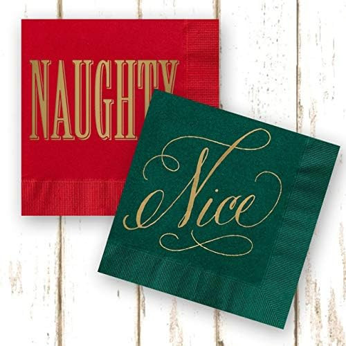 Naughty And Nice Beverage Cocktail Napkins/Set Of 40 Red and Green Naughty Or Nice 3-Ply Paper Ho... | Amazon (US)