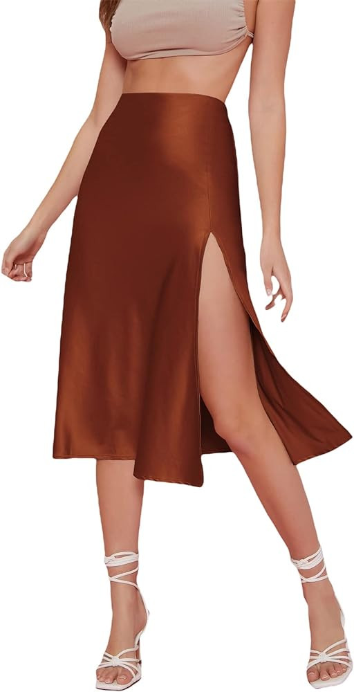 Verdusa Women's Sexy Boho Floral Split Thigh High Waist Swing Midi Skirt | Amazon (US)