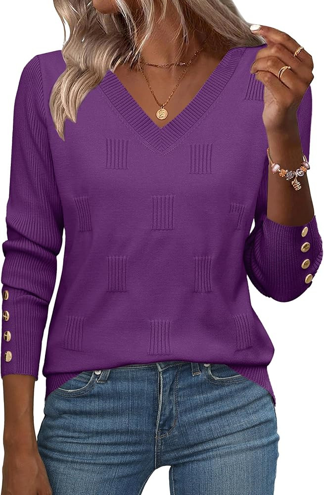 Zeagoo Womens V Neck Sweaters Shirts Long Sleeve Lightweight Ribbed Knit Pullover Sweater Blouse ... | Amazon (US)