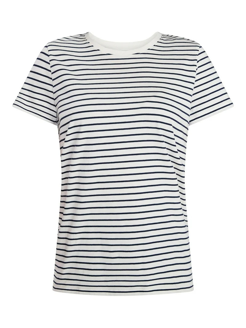 Time and Tru Women's Cotton Crewneck Tee with Short Sleeves, Sizes XS-XXXL | Walmart (US)