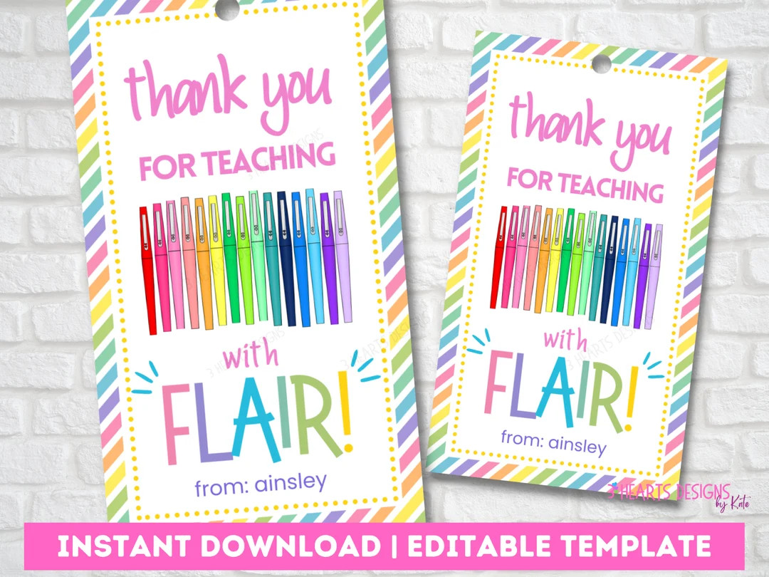 Flair Pen Gift Tag | Teacher Appreciation (Printable Corjl) | Etsy (US)