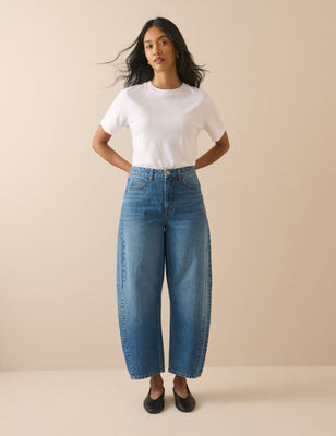 Blue Mid Rise Barrel Leg Jeans | Nobody's Child