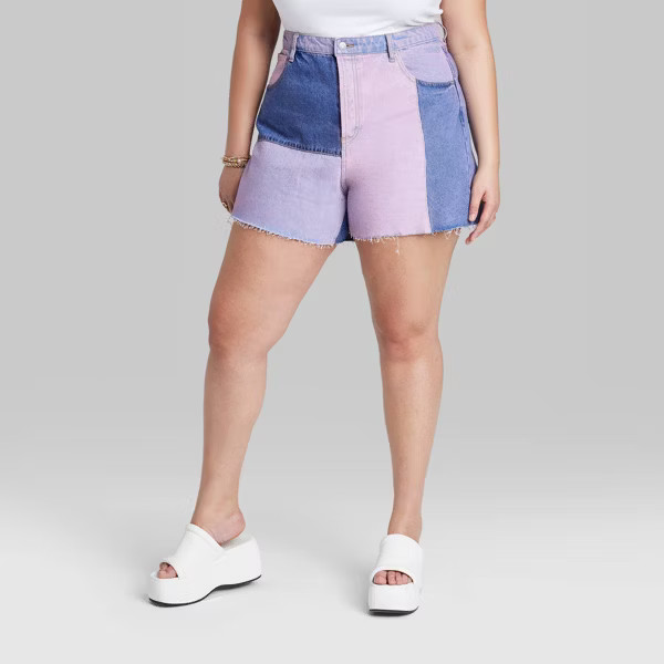 Women's High-Rise Patchwork Cutoff Midi Jean Shorts - Wild Fable™ Purple | Target