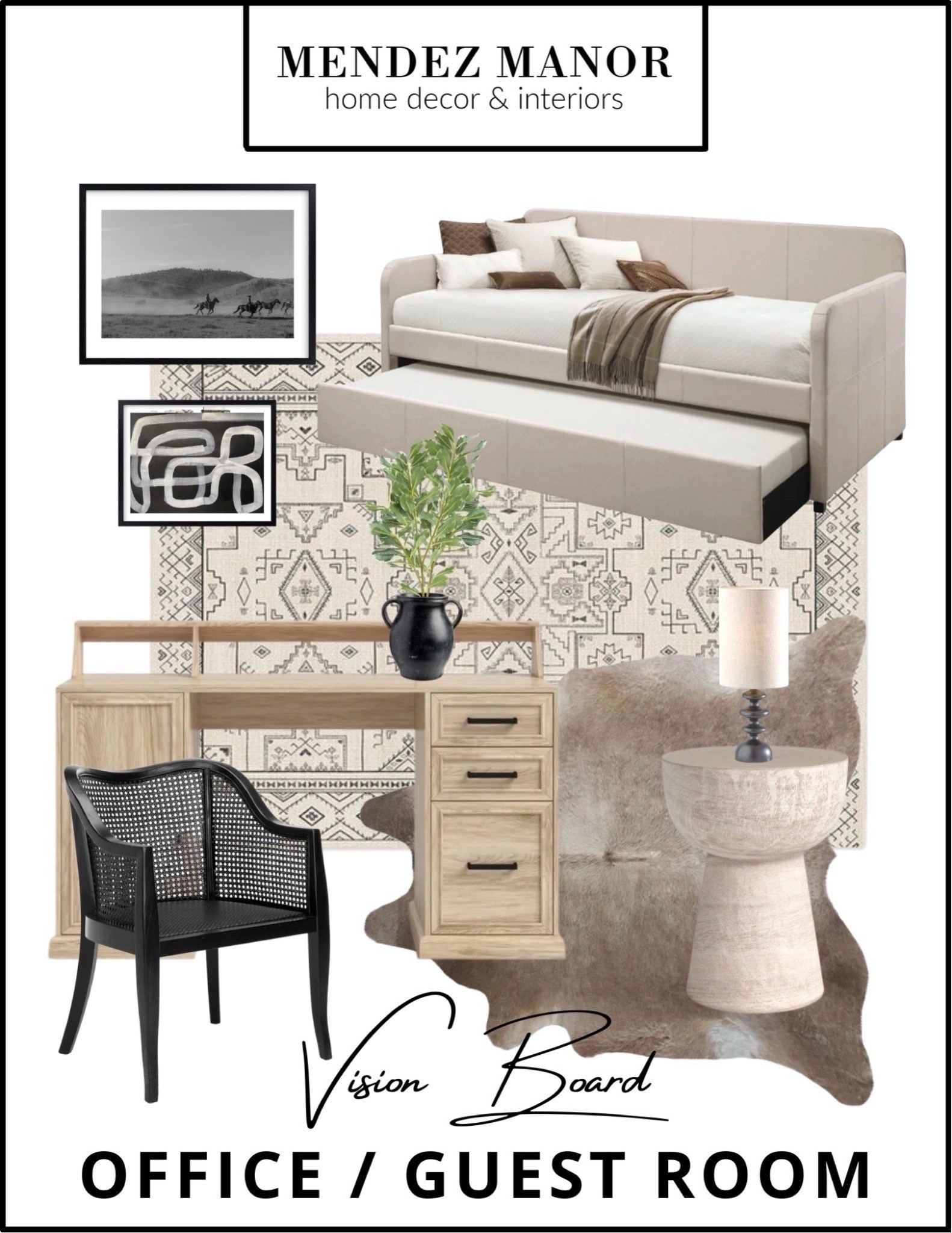 Home office with daybed so it can turn into a guest room when needed. 👍🏻

Love the washable area rug and light wood office desk here! 

🏡 Through my flat-rate virtual design packages, I create complete room plans - including layout, furniture selections, finishes and shoppable links - so you can confidently bring your space to life. Visit mendezmanor.com to reserve your package. 👍🏻

#LTKHome #LTKmomlife #LTKSaleAlert