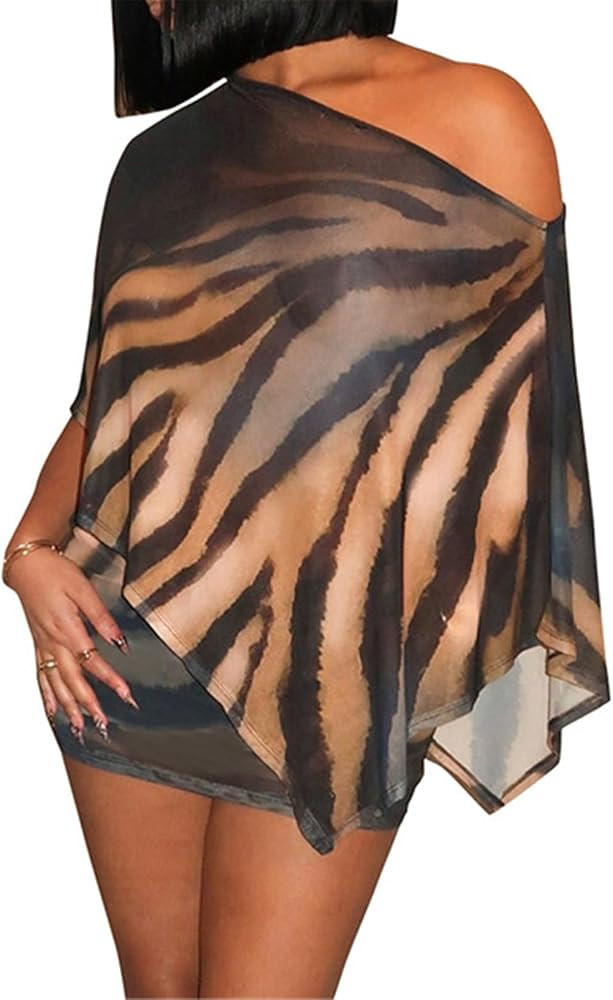 Women's Sexy 2 PCS Printed Mesh T-Shirts Tops Bodycon Skirts Cocktail Party Dress Oufits Set | Amazon (US)