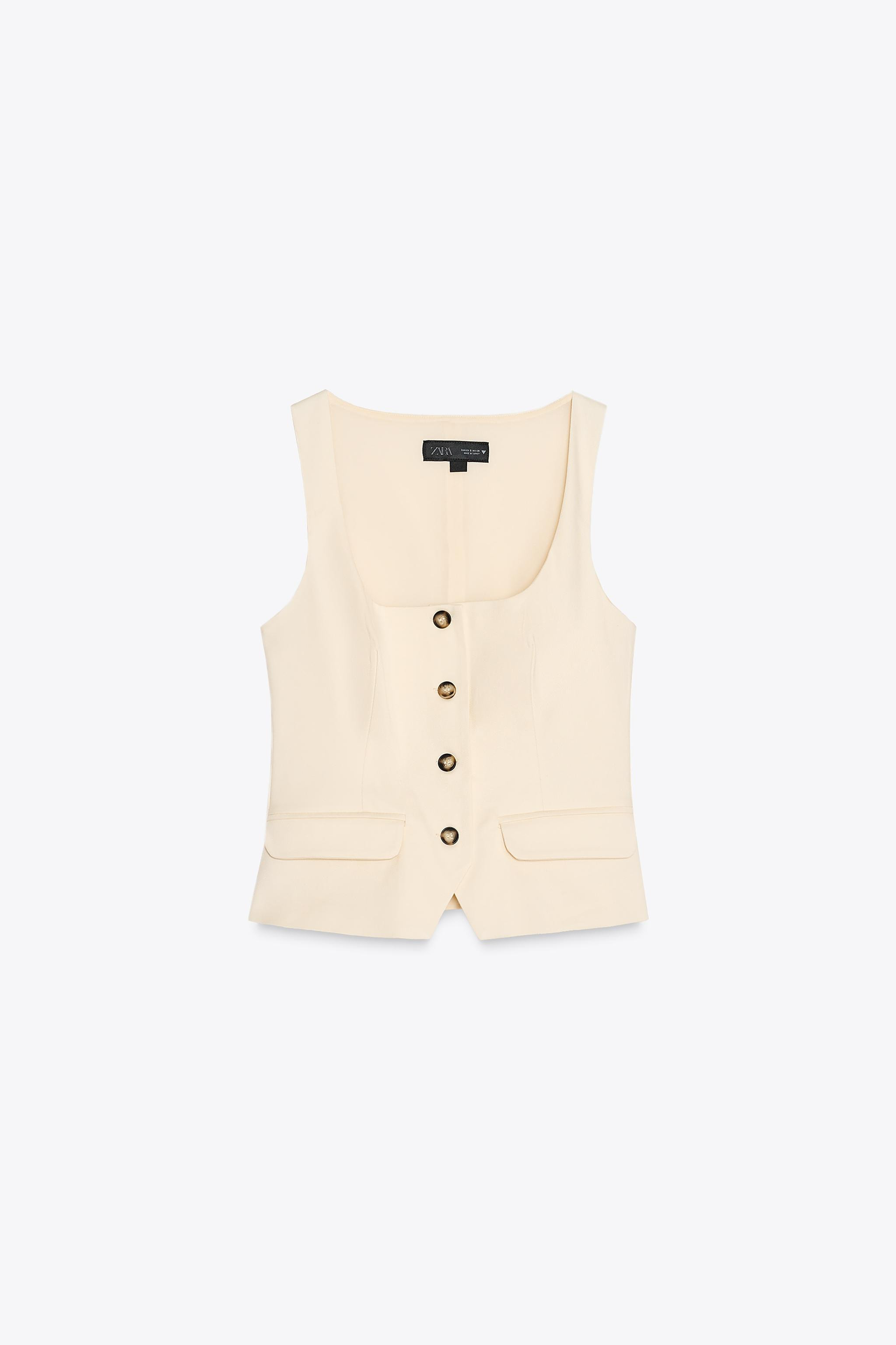 Square neck sleeveless top. Front flap mock pockets. Matching lining. Front button closure. | Zara US