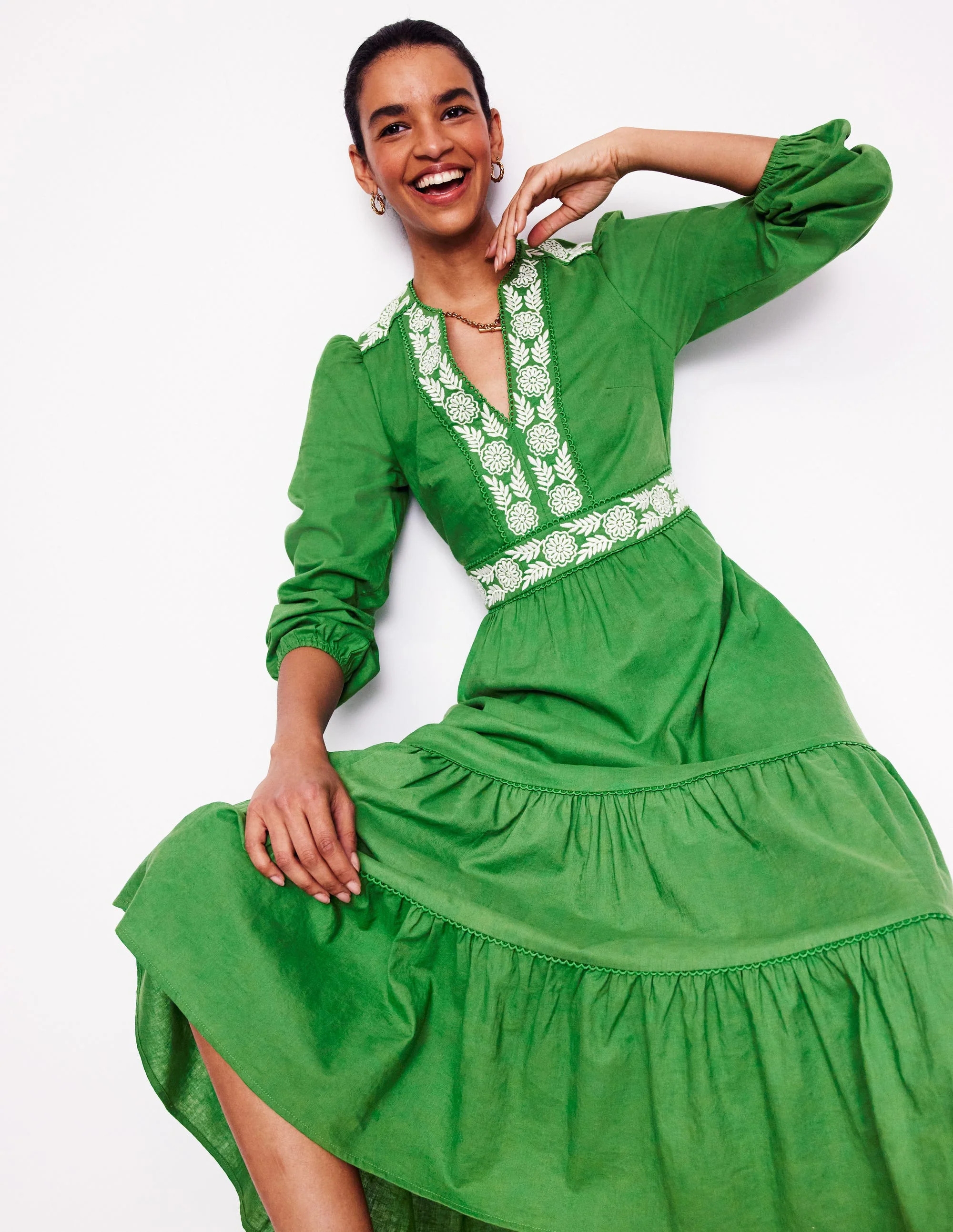 Violet Linen Blend Midi Dress-Paradise Green | Boden (US)