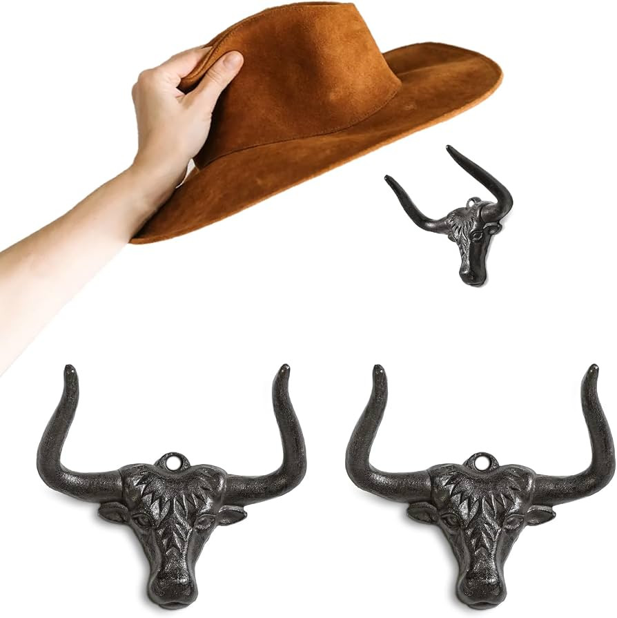 Cowboy Hat Rack for Wall 2 Pack Modern Cast Iron Cowboy Hat Holder Cowgirl Hat Hanger Western Wal... | Amazon (US)