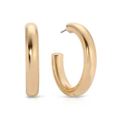 Ettika Medium Thick Classic Hoop Earrings in Rhodium at Nordstrom | Nordstrom