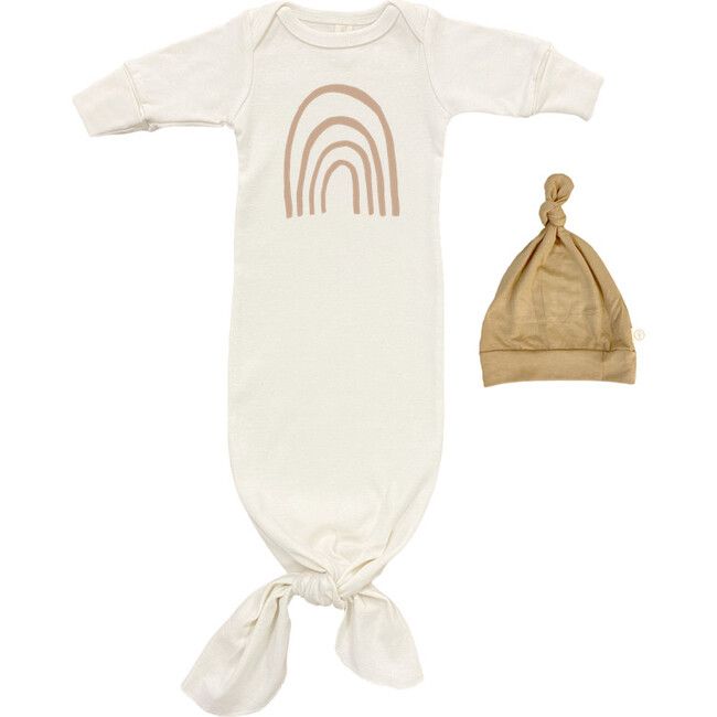 Rainbow Organic Infant Gown and Hat Set, Clay | Maisonette