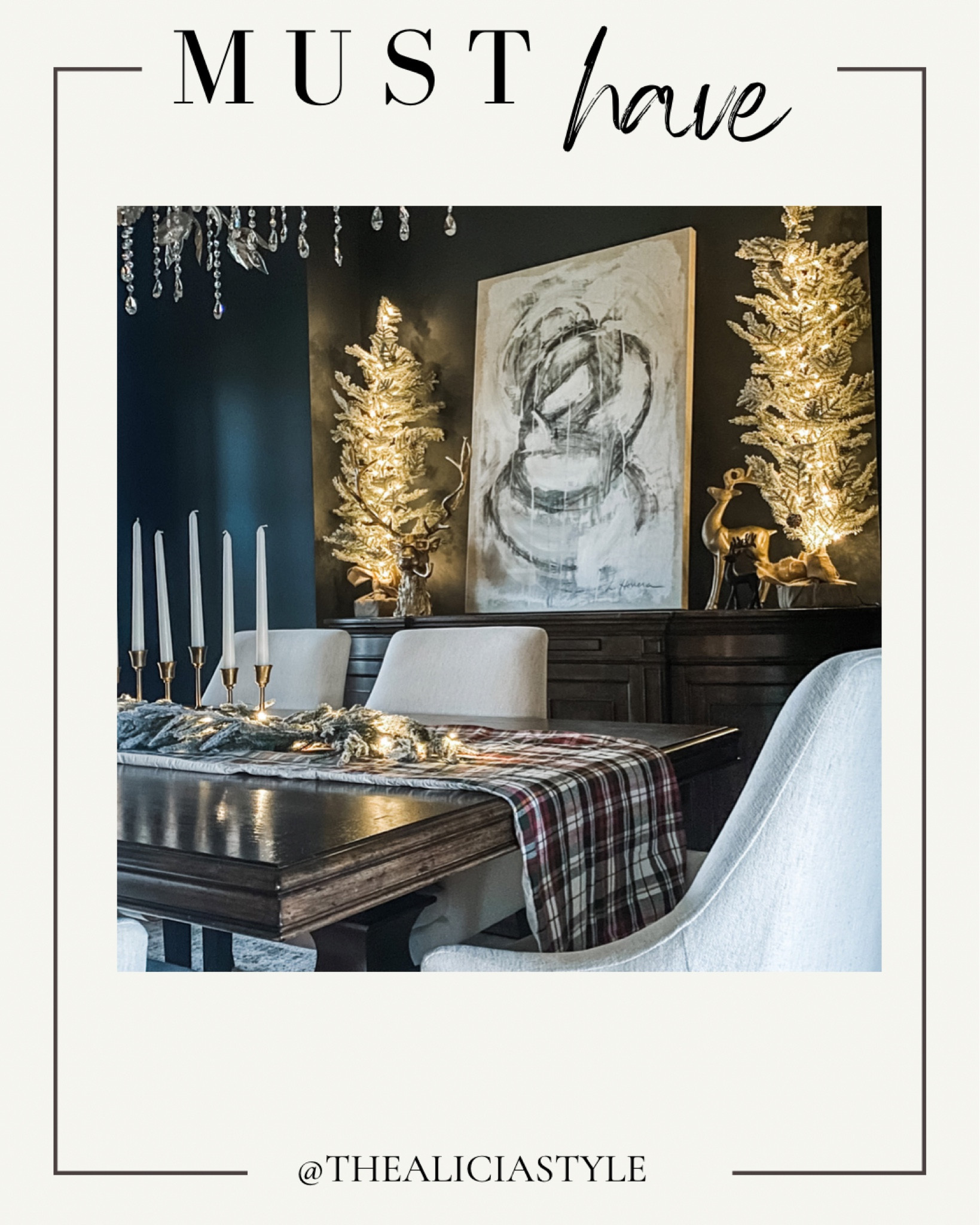 Dining room table, dining decor, dining room decor, Christmas decor, candelabra, Target, Pottery Barn, picture, canvas, abstract, neutral decor, neutral Christmas, dining, table, Christmas trees, flocked, prelit, runner, tabletop, flocked tree, chandelier, white chairs, dining chairs, Christmas lights, fairy lights

#LTKSeasonal #LTKHoliday #LTKhome