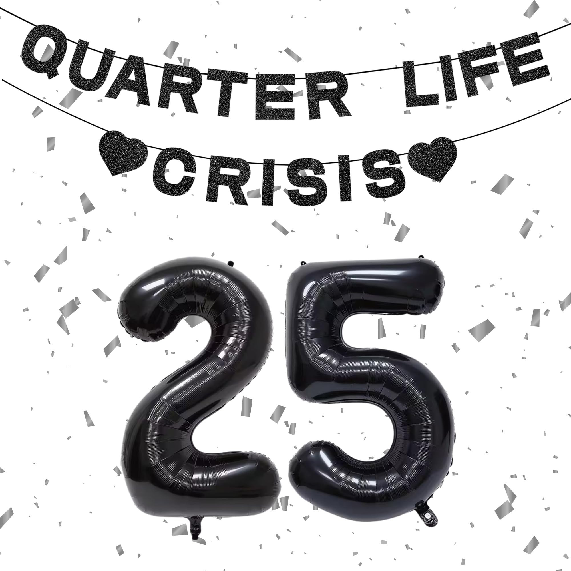 25th Birthday Decoration for Women, Quarter Life Crisis Happy Birthday Banner Background, Black 2... | Amazon (US)
