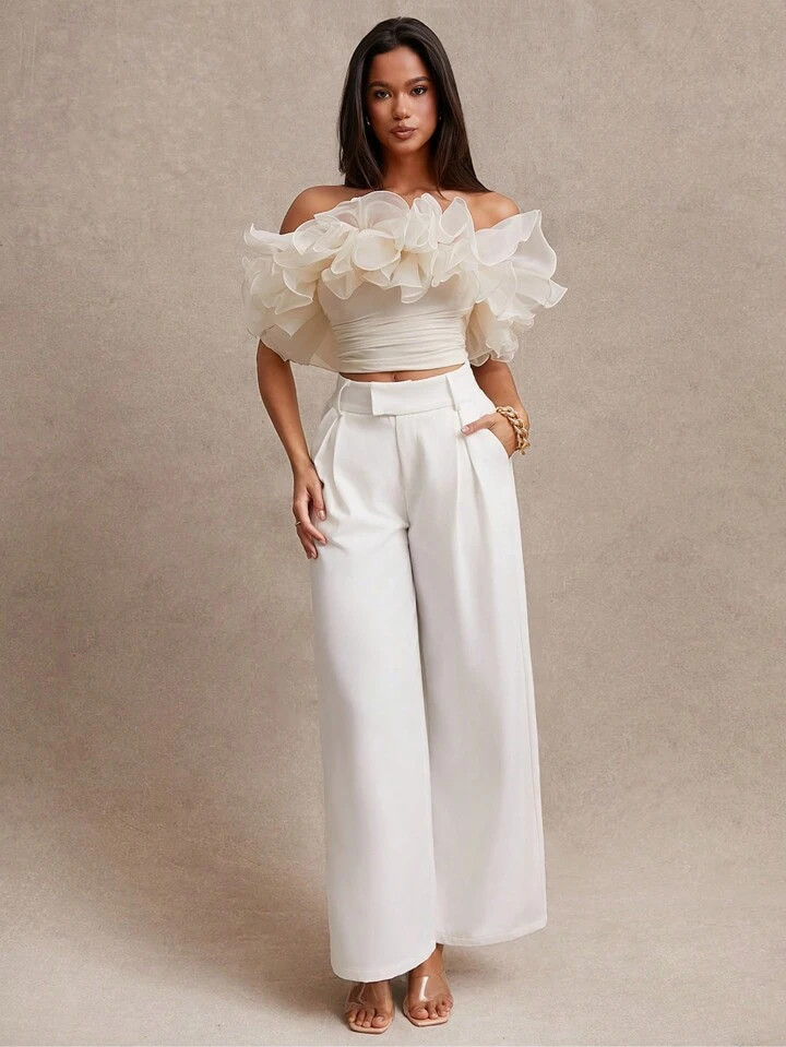 SHEIN BAE Women's Exaggerated Ruffle Trim Bandeau Top | SHEIN