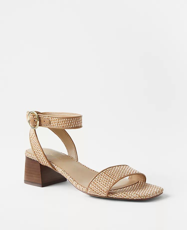 Metallic Straw Mid Block Heel Sandals | Ann Taylor | Ann Taylor (US)