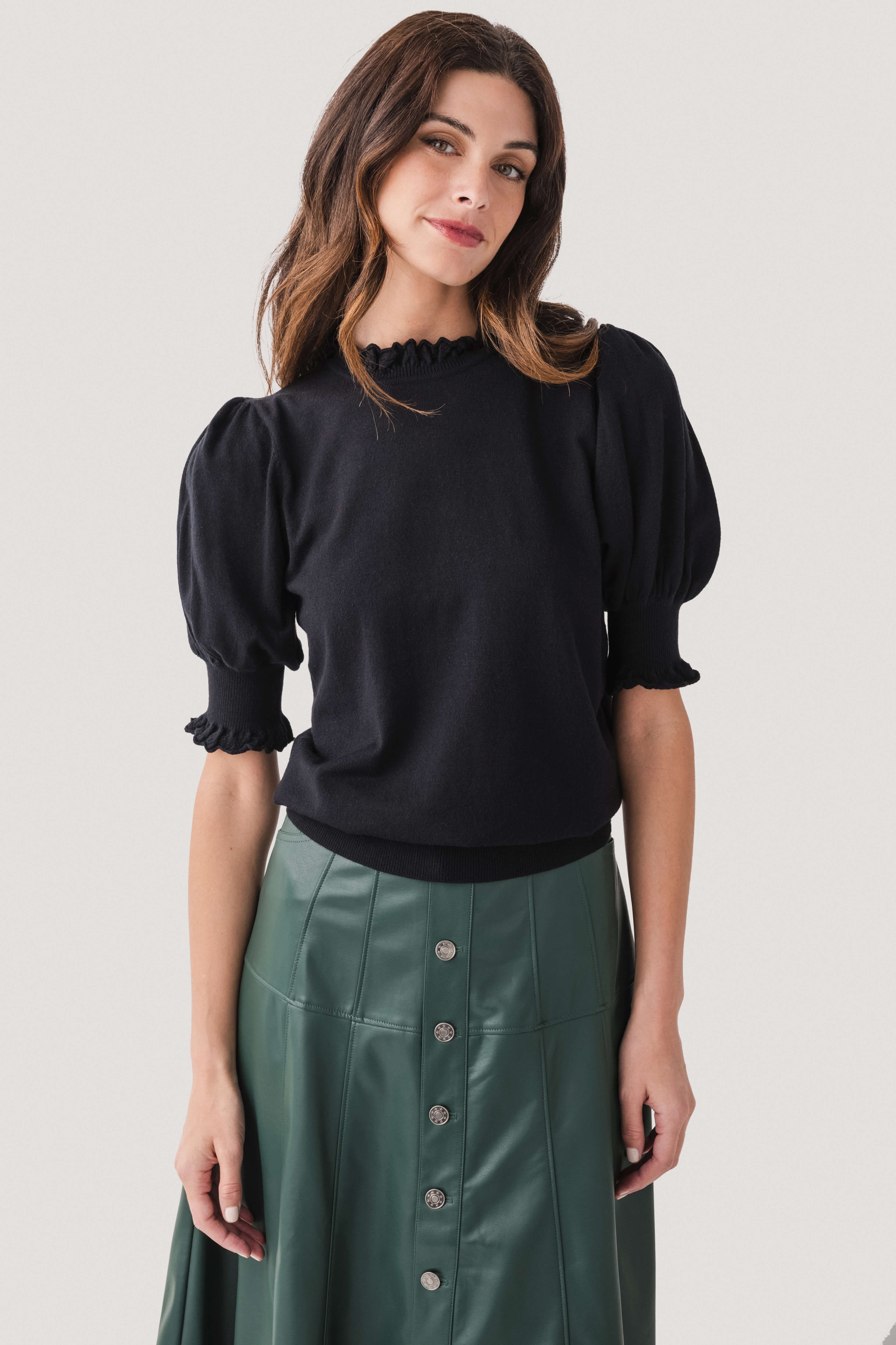 &Merci Ruffle Trim Puff Sleeve Sweater | Social Threads