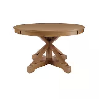 Home Decorators Collection Aberwood Patina Oak Finish Wood Round Dining Table for 4 (54 in. L x 3... | The Home Depot