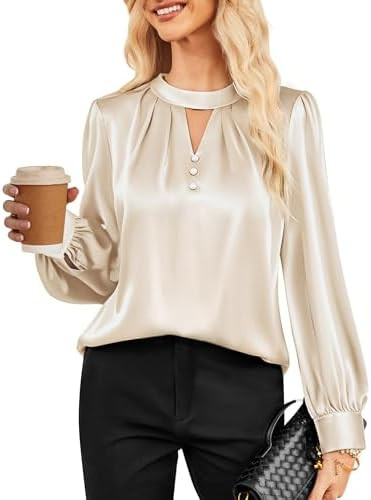 GRACE KARIN Women Satin Silk Tops,Business Casual Blouse,Dressy Work Long Sleeve Shirts Office Ou... | Amazon (US)